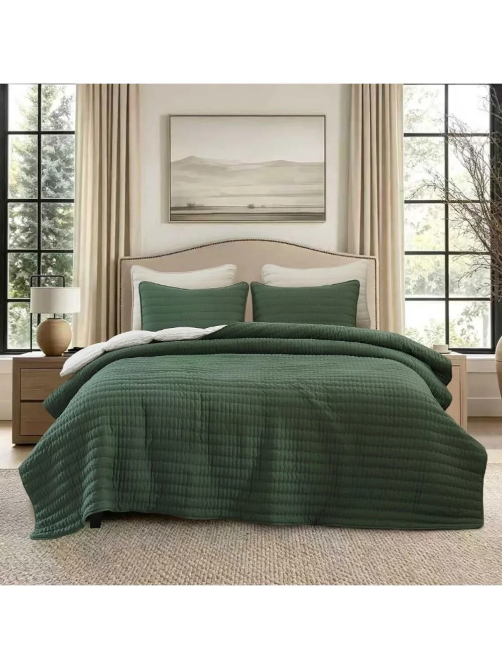Lightweight Queen Size Quilt Set, Stylish Pick Stitch Design for Cozy Comfort